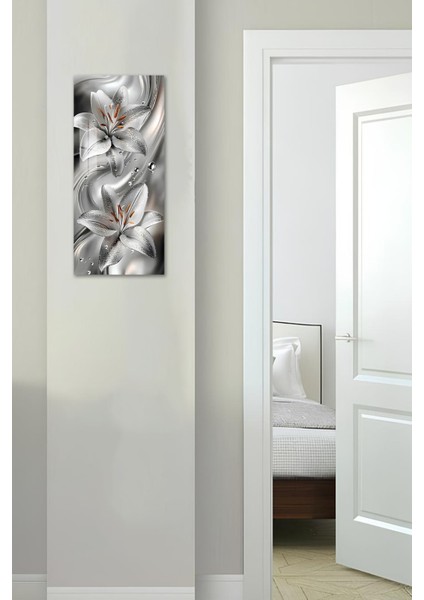Gümüş Zambak Desenli Temperli Cam Dik Tablo – 30X60 cm Hd Uv Baskı - DCT012 fırsatları