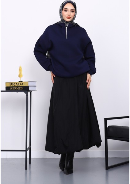 Lacivert Yaka Fermuarlı Üç İplik Şardonlu Sweat fiyatları