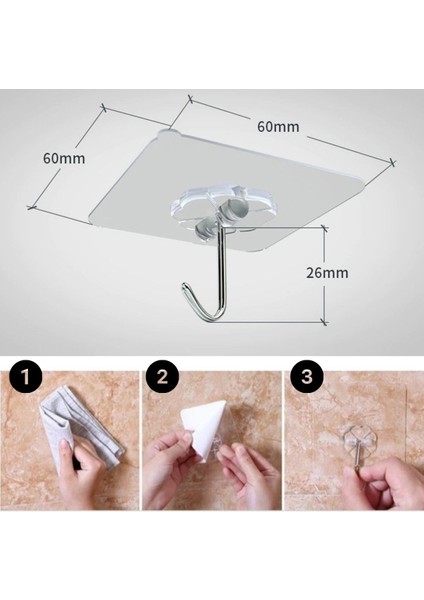 Süper Güçlü Yapışkanlı Suya Dayanıklı Şeffaf Askı 5li Set Yeniden Kullanılabilir Kancalar (5361) indirimleri