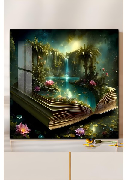 Fantasy Book Dream Temalı Temperli Cam Kare Tablo 33X33 cm Ebadında Uv BASKI-CTK067