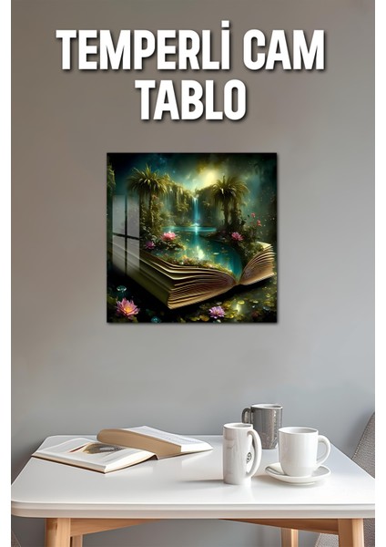 Fantasy Book Dream Temalı Temperli Cam Kare Tablo 33X33 cm Ebadında Uv BASKI-CTK067