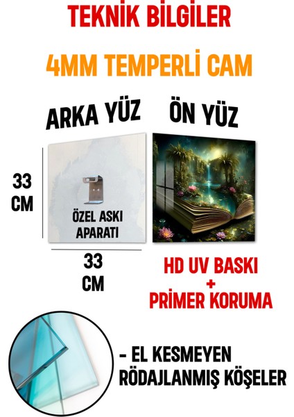 Fantasy Book Dream Temalı Temperli Cam Kare Tablo 33X33 cm Ebadında Uv BASKI-CTK067