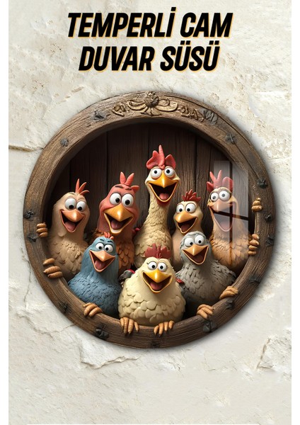 3D Görünümlü Temperli Cam Tablo – Sevimli Tavuklar Temalı Duvar Süsü Uv Baskı 33X33 cm CDS004 fiyatları