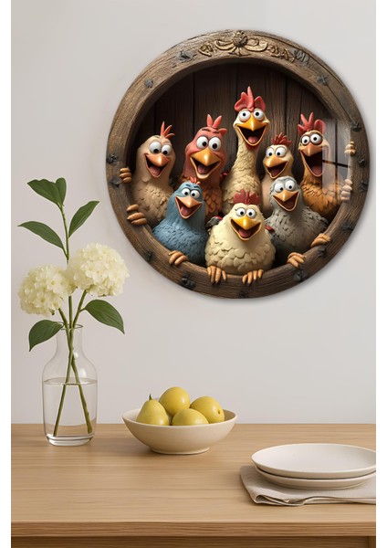 3D Görünümlü Temperli Cam Tablo – Sevimli Tavuklar Temalı Duvar Süsü Uv Baskı 33X33 cm CDS004 indirimleri