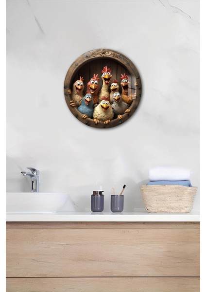 3D Görünümlü Temperli Cam Tablo – Sevimli Tavuklar Temalı Duvar Süsü Uv Baskı 33X33 cm CDS004