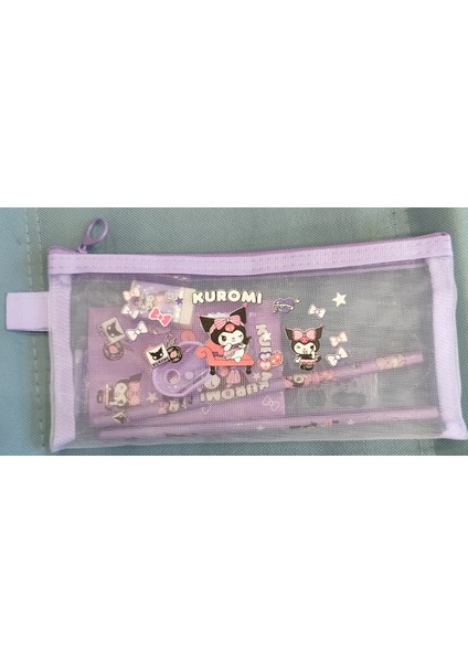 Kırtasiye Seti Kuromi Figürlü (Kurşun Kalem,fileli Kalemlik.kalemtraş.silgi,not Defteri,cetvel)