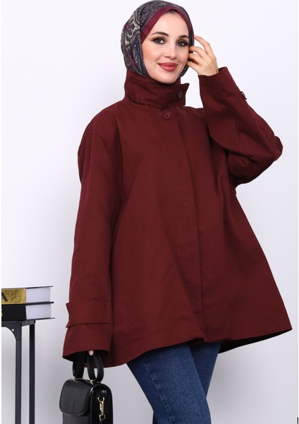 Mürdüm Düğmeli Astarlı Gabardin Ceket