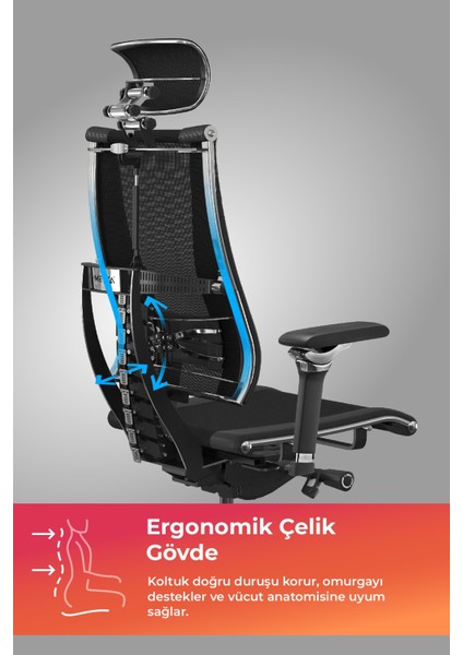 Yoga Ergonomik Koltuk | Bel Destekli, Tekerlekli, Krom Ayaklı, Fileli Yönetici Koltuğu -D5.50.15.13A fiyatları