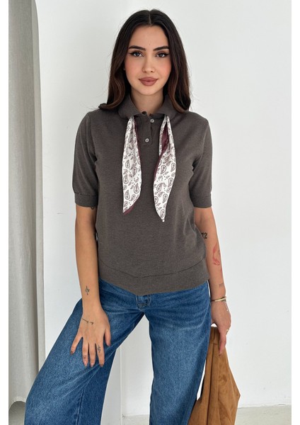 Kadın Polo Yaka Düğmeli Fular Detay Triko Kazak – Retro Accent modelleri