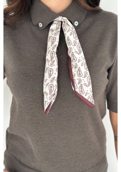 Kadın Polo Yaka Düğmeli Fular Detay Triko Kazak – Retro Accent