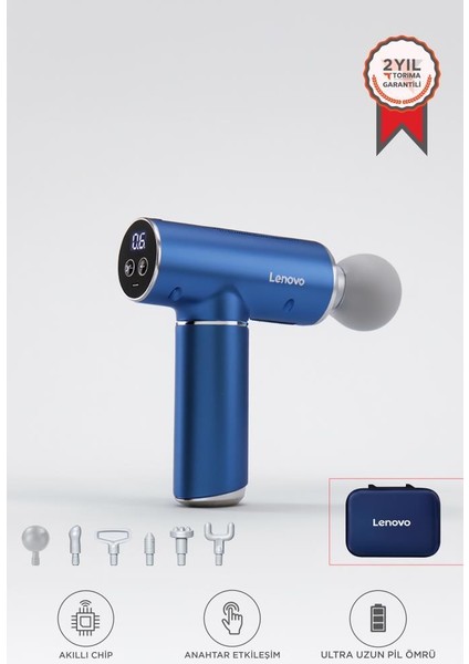 N2 Mavi Darbeli Titreşimli Masaj Tabancası 1800MAH Şarjlı 6 Başlıklı Egzersiz Aleti