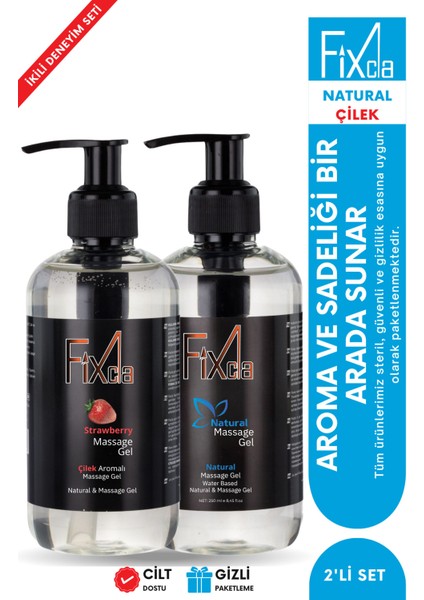 Natural & Çilek Aromalı Kayganlaştırıcı Jel Seti 250 ml x 2 – Su Bazlı, Uzun Kayganlık