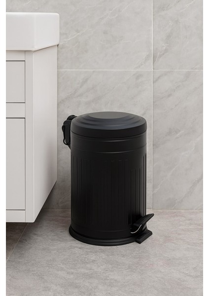 Vintage 5 Lt Yavaş Kapanır Kapaklı Ofis Mutfak Banyo Balkon Çöp Kovası Siyah