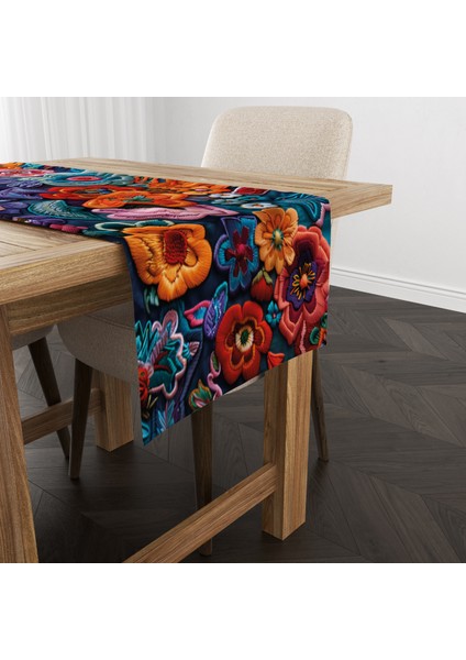 Dijital Baskılı Runner - Nakış Görünümlü Çiçek Desenli - 140X40 cm fırsatları