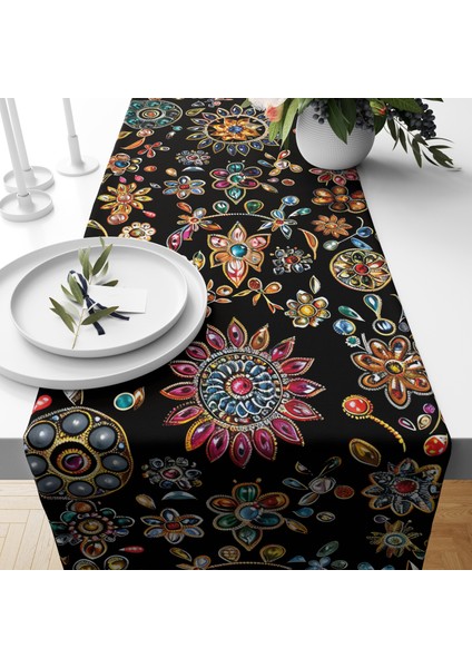 Dijital Baskılı Runner - Çiçek Desenli - 140X40 cm