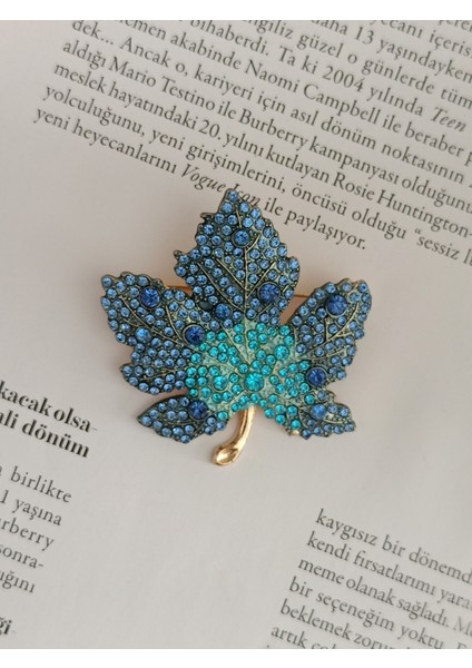 Pembe Zirkon Taşlı Çınar Yaprağı Broş, Kadın Yaka Iğnesi, Hediyelik Broş fiyatları