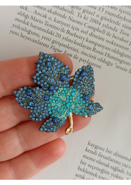 Pembe Zirkon Taşlı Çınar Yaprağı Broş, Kadın Yaka Iğnesi, Hediyelik Broş modelleri