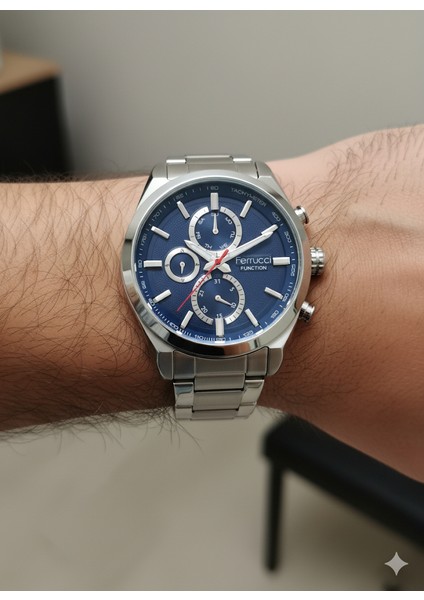 Erkek Kol Saati Gümüş Renk, Takvimli Mavi Kadran - Şık Metal Kordon, 2 Yıl Garantili modelleri