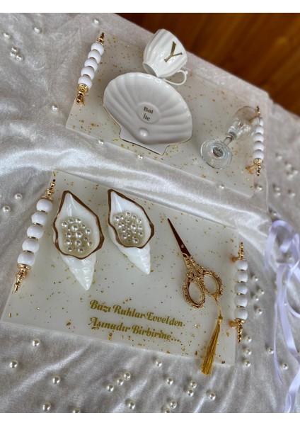 Kişiye Özel Altın Varaklı Inci Fincanlı Söz Tepsisi,nişan Tepsisi,damat Kahvesi Tepsisi fiyatları