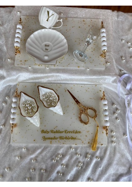 Kişiye Özel Altın Varaklı Inci Fincanlı Söz Tepsisi,nişan Tepsisi,damat Kahvesi Tepsisi fırsatları