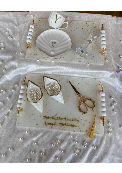 Kişiye Özel Altın Varaklı Inci Fincanlı Söz Tepsisi,nişan Tepsisi,damat Kahvesi Tepsisi indirimleri