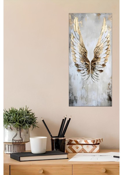 Altın Kanatlar Temalı Temperli Cam Dik Tablo 30X60 cm Ebadında Uv Baskı - DCT024 fiyatları