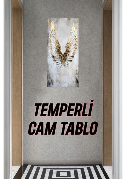 Altın Kanatlar Temalı Temperli Cam Dik Tablo 30X60 cm Ebadında Uv Baskı - DCT024
