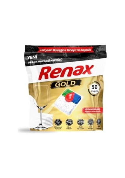 Renax Gold Bulaşık Makinesi Kapsül Deterjanı 50 Adet