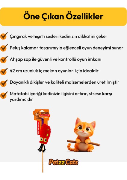 Kalamar Matatabi ve Çıngırak Sesli Kedi Oltası Oyuncağı modelleri