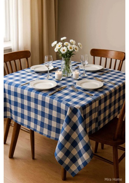 Fiber Kareli Masa Örtüsü Sofra Bezi Ekose Desen 160X160 cm Mavi fiyatları