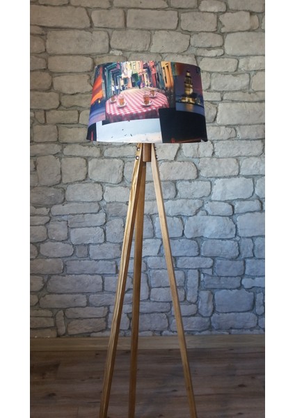 Ağaç Ustası Düz 3 Ayak Tripod Lambaderabajur Köşe Lambası Ahşap Naturel Ağaç Dekor Lamba Aplik Masif Doğal