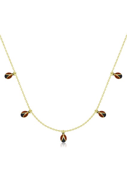 Gümüş Gold Uğur Böceği Şans Kadın Kolye