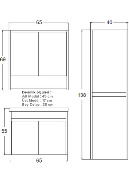 Cool Banyo Dolabı 65 cm (Boy Dolabı Dahil Değildir.) fırsatları