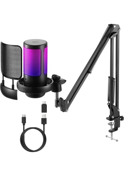 Rgb Işıklı Kondansatör Mikrofon Profesyonel USB Yayın Kayıt Oyun Toplantı Podcast Mikrofonu Ps4/ps5