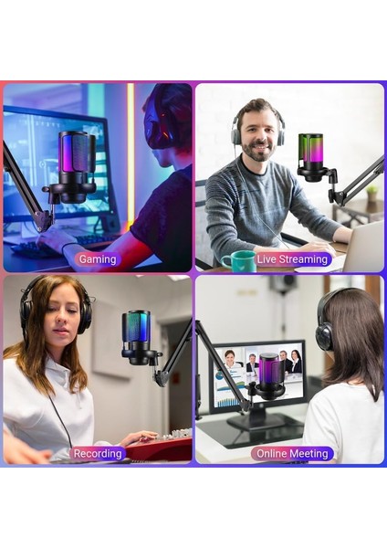 Rgb Işıklı Kondansatör Mikrofon Profesyonel USB Yayın Kayıt Oyun Toplantı Podcast Mikrofonu Ps4/ps5 modelleri