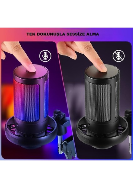 Rgb Işıklı Kondansatör Mikrofon Profesyonel USB Yayın Kayıt Oyun Toplantı Podcast Mikrofonu Ps4/ps5 indirimleri