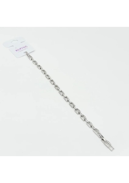 Gümüş Renk Dikdörtgen Taş Detaylı Kadın Bileklik