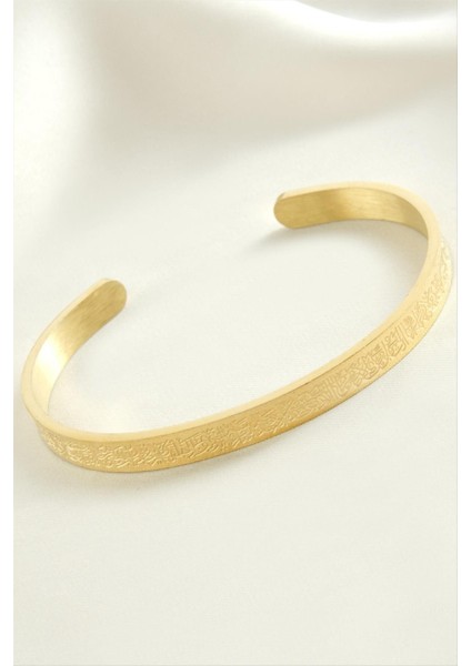 Ayetel Kürsi Dualı Lüks Çelik Kelepçe Bileklik