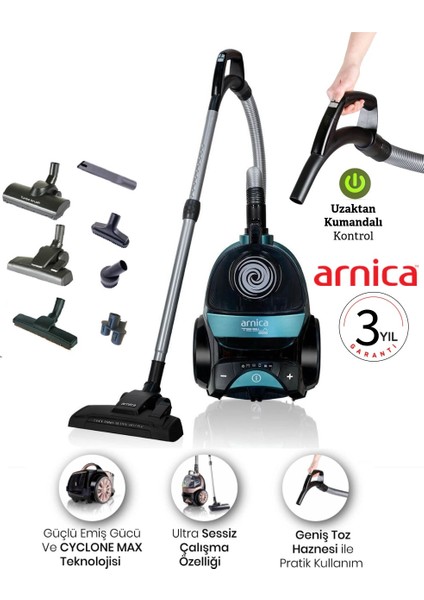 750W Sessiz ve Yüksek Çekim Gücüne Sahip Kumandalı Torbasız Süpürge, Hepa 13 Alerjik Filtreli