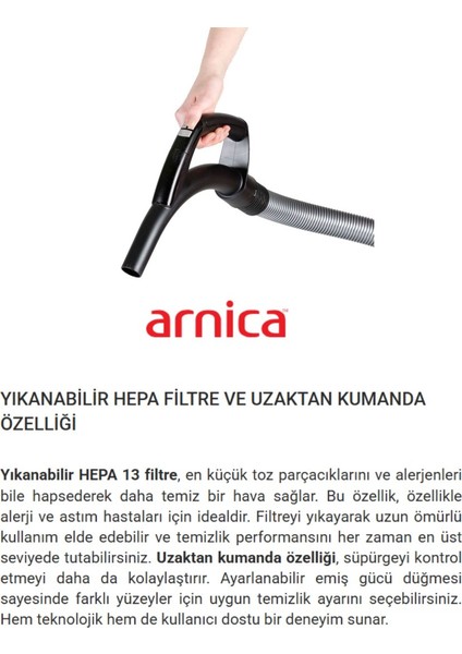 750W Sessiz ve Yüksek Çekim Gücüne Sahip Kumandalı Torbasız Süpürge, Hepa 13 Alerjik Filtreli