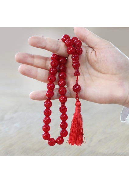 Çubuk Sıkma Kehribar Tesbih - Osmanlı Saray Püsküllü - Kırmızı Renk - Küre Kesim modelleri