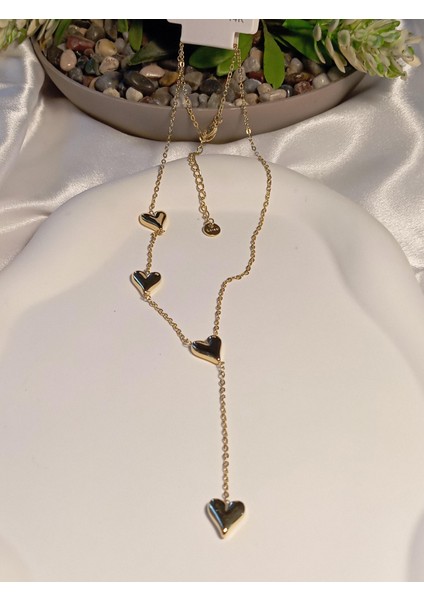 Kalp Detaylı Çelik Y Kolye