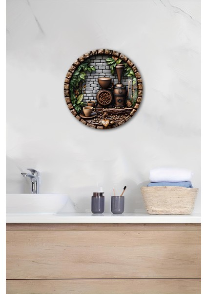 3D Görünümlü Temperli Cam Tablo – Rustik Kahve Köşesi Temalı Duvar Süsü Uv Baskı 33X33 CM-CDS060
