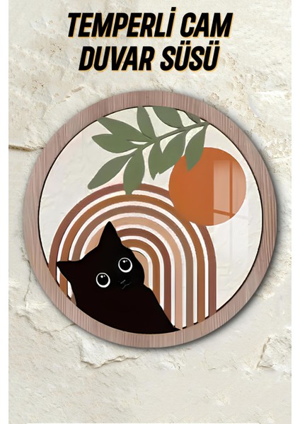 3D Görünümlü Temperli Cam Tablo – Siyah Kedi ve Güneş Desenli Duvar Süsü (33X33 CM)-CDS040 fiyatları