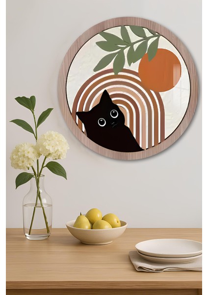 3D Görünümlü Temperli Cam Tablo – Siyah Kedi ve Güneş Desenli Duvar Süsü (33X33 CM)-CDS040 indirimleri