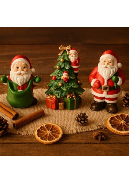 Yeniyıl Ruhunu Yansıtan 3’lü yılbaşı Noel Baba Biblo Seti Masa Figürleri Ev ofis Vitrin Dekoru 10 cm fiyatları