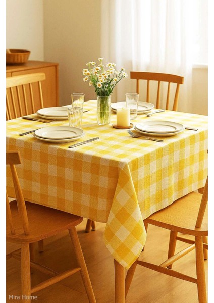 Fiber Kareli Masa Örtüsü Sofra Bezi Ekose Desen 160X160 cm Sarı fiyatları