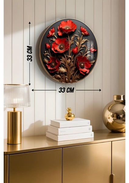 3D Görünümlü Temperli Cam Tablo – Kırmızı Çiçek Desenli Duvar Süsü Uv Baskı 33X33 CM-CDS036 modelleri