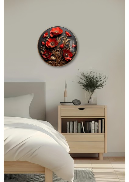 3D Görünümlü Temperli Cam Tablo – Kırmızı Çiçek Desenli Duvar Süsü Uv Baskı 33X33 CM-CDS036 fırsatları