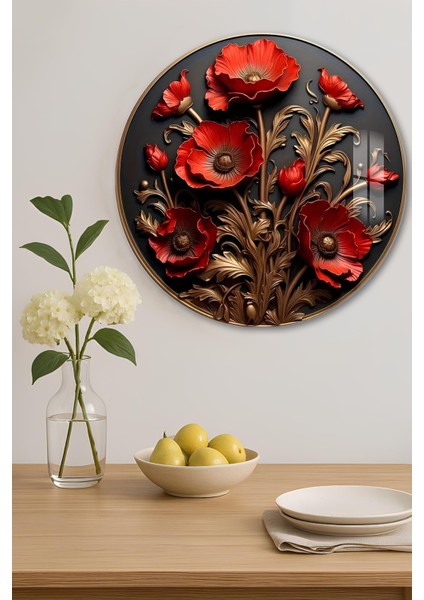 3D Görünümlü Temperli Cam Tablo – Kırmızı Çiçek Desenli Duvar Süsü Uv Baskı 33X33 CM-CDS036 indirimleri